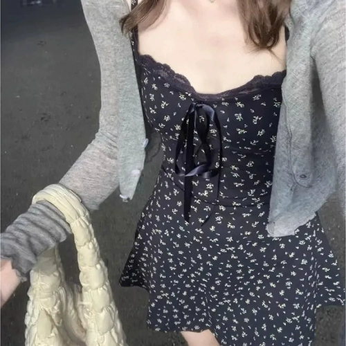 Синяя летняя небольшая мини-юбка, комплект, французский стиль, цветочный принт, в цветочек, подходит для подростков