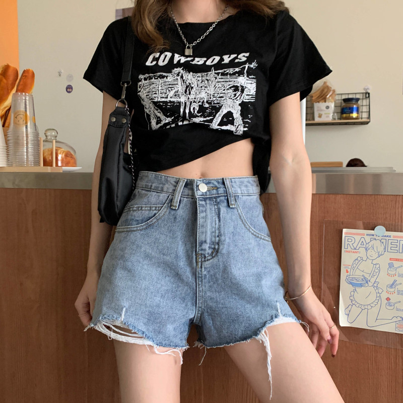 牛仔短裤女2022年夏季新款破洞高腰裤子显瘦宽松阔腿a字超热裤ins详情7