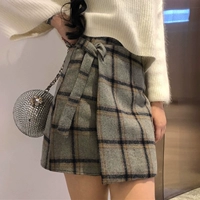 Mùa thu và mùa đông của phụ nữ 2018 mới của Hàn Quốc phiên bản của eo cao là len mỏng Một từ váy với phong cách retro váy chân váy vintage hoa nhí