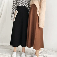 Chic retro hàn cao eo đan váy nữ mùa thu đông 2018 váy dài màu rắn học sinh Một váy váy ô chân váy dài xếp ly