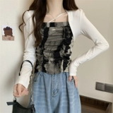 Комплект, весенний сексуальный короткий базовый приятный телу лонгслив, квадратный вырез