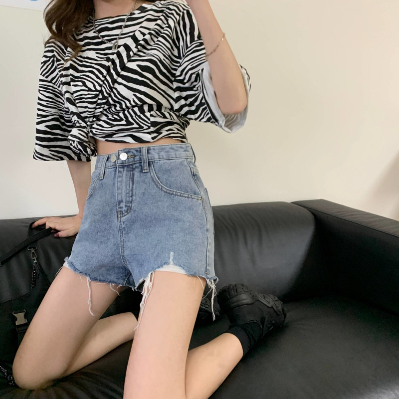 牛仔短裤女2022年夏季新款破洞高腰裤子显瘦宽松阔腿a字超热裤ins详情8