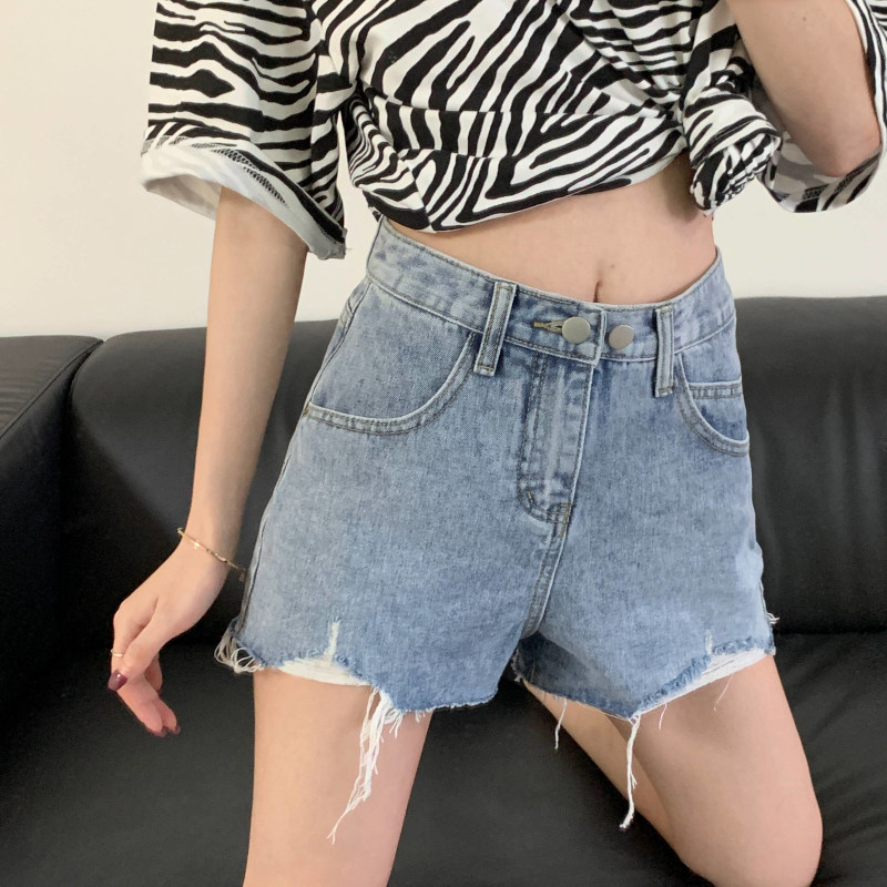 牛仔短裤女2022年夏季新款破洞高腰裤子显瘦宽松阔腿a字超热裤ins详情10