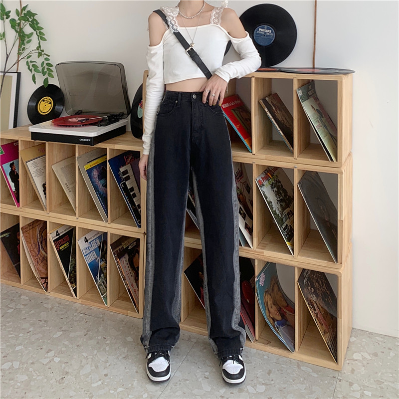 Black jeans for children, early autumn, niche design sense, drape, straight-leg loose long pants, high-waisted, slimming, wide-leg pants pic 12