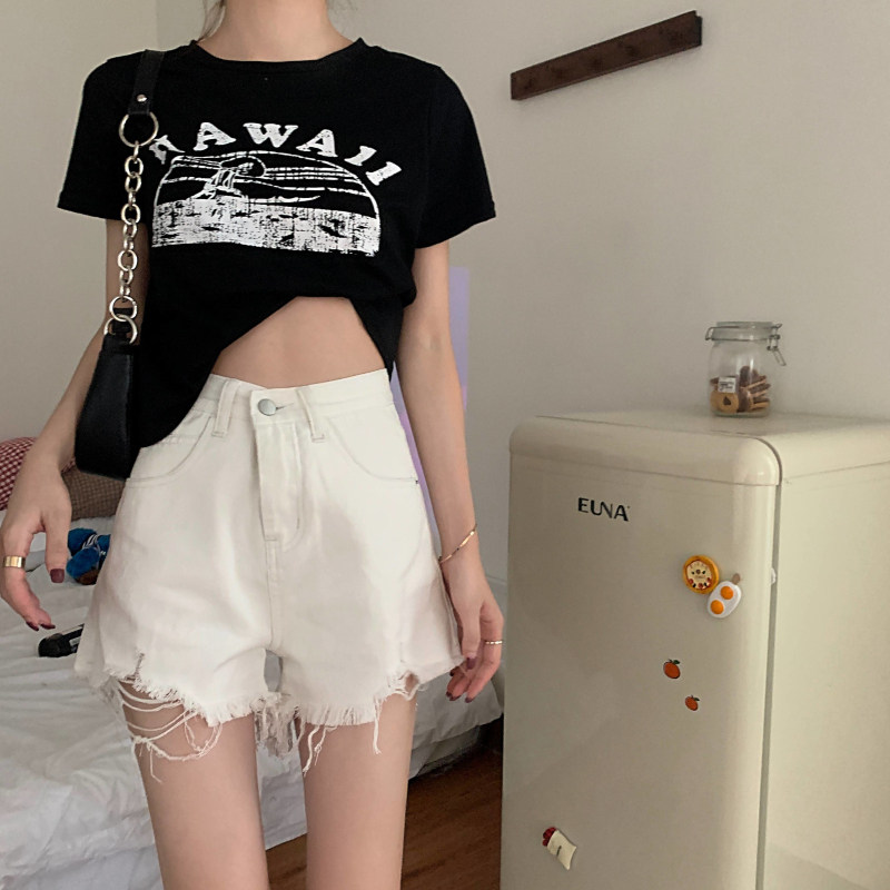 牛仔短裤女2022年夏季新款破洞高腰裤子显瘦宽松阔腿a字超热裤ins详情33