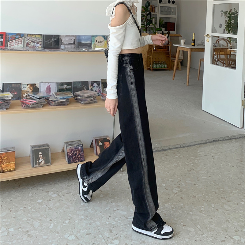 Black jeans for children, early autumn, niche design sense, drape, straight-leg loose long pants, high-waisted, slimming, wide-leg pants pic 11