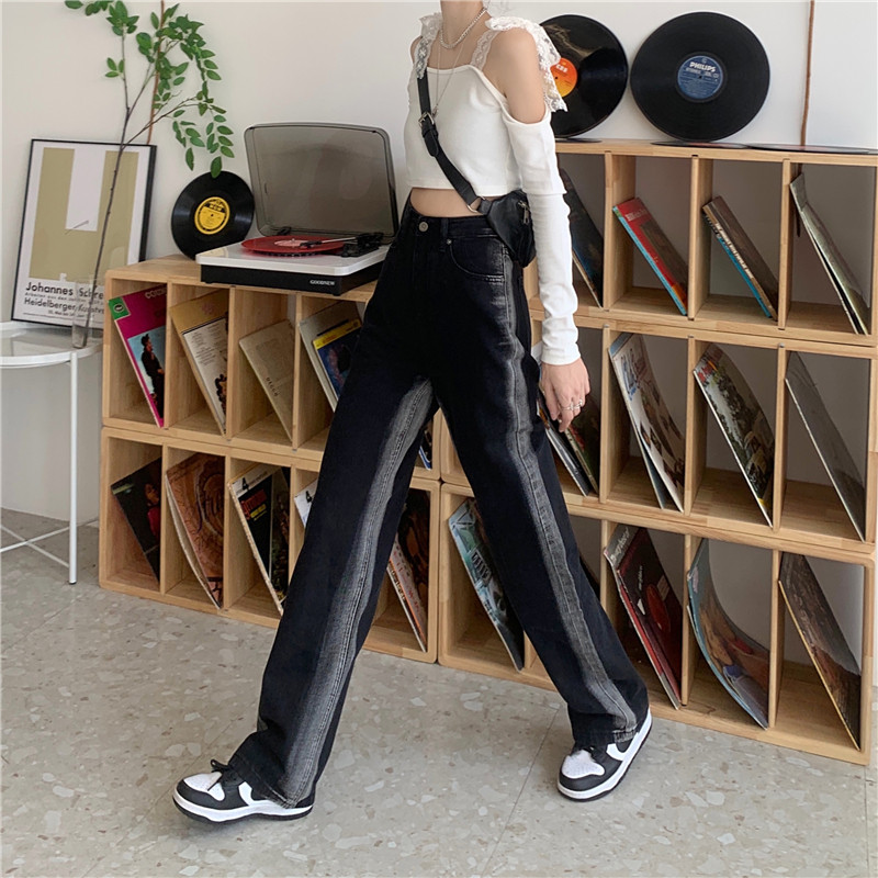Black jeans for children, early autumn, niche design sense, drape, straight-leg loose long pants, high-waisted, slimming, wide-leg pants pic 14