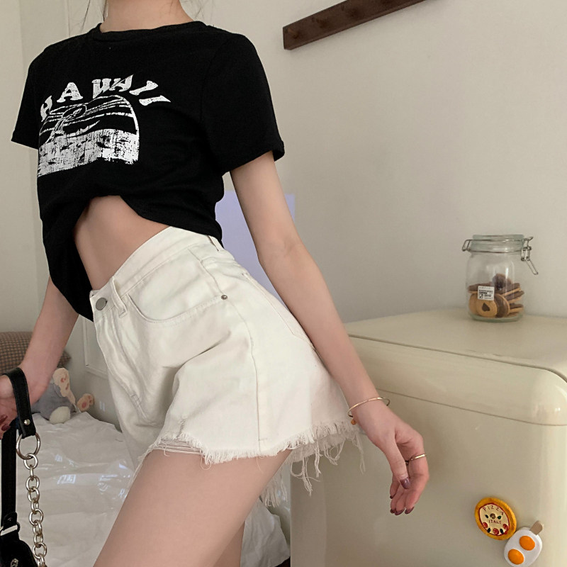 牛仔短裤女2022年夏季新款破洞高腰裤子显瘦宽松阔腿a字超热裤ins详情32