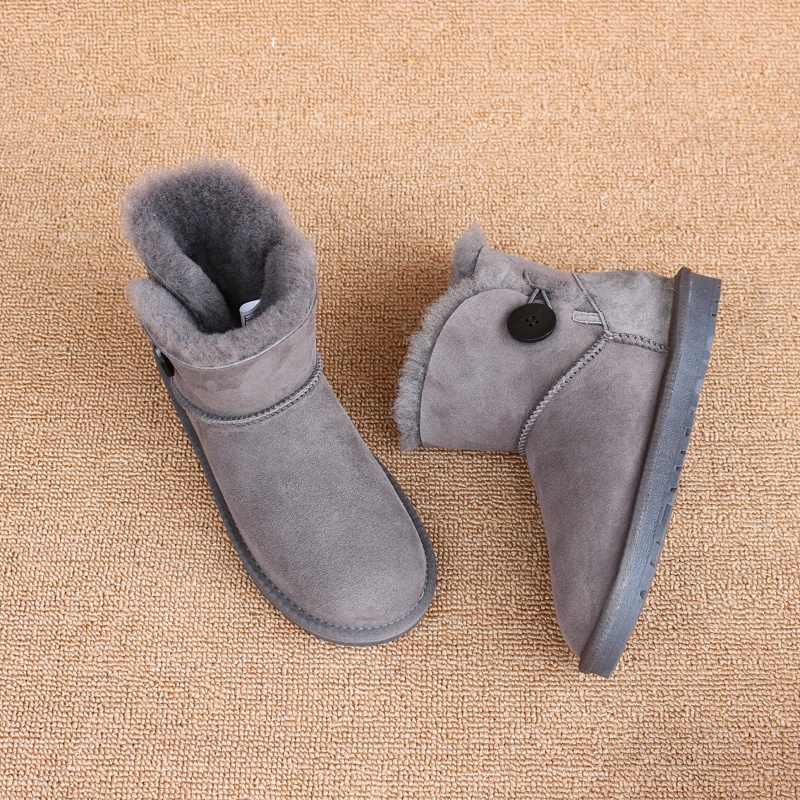 Australian snow boots men's sheep fur one waterproof leather thickened warm pure wool winter couple button cotton shoes