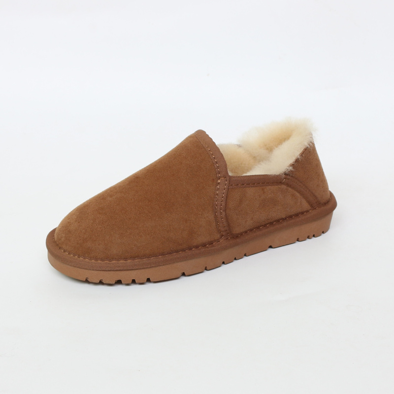 Couples sheepskin and fur one snow boots men's short barrel winter thick wool cotton one pedal women's low-top bread shoes