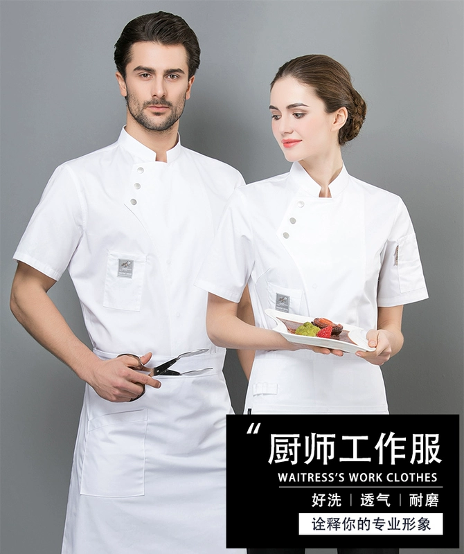 Quần áo làm việc đầu bếp khách sạn dành cho nam và nữ dài tay ngắn tay mẫu thu đông sau bếp làm bánh quần áo đầu bếp đặt làm mùa hè cotton nguyên chất dong phuc dau bep áo bếp trắng