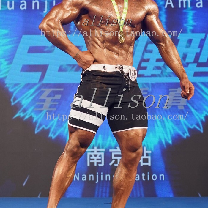 Men's Fitness Competition Beach Shorts Quick-Drying Black Shorts Sports Surfing Shorts Loose Knee-Length Shorts