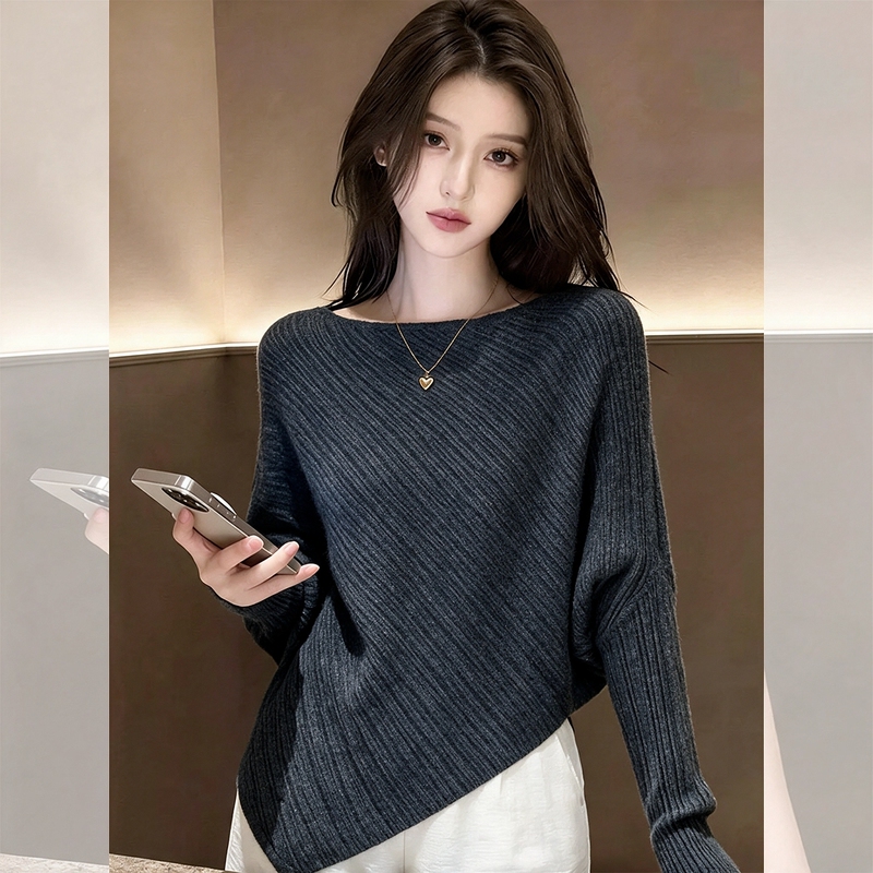 Recommended Item for Personal Collection~ Lazy Style Loose Irregular Batwing Sleeve Knit Top, Off-Shoulder Wool Sweater for Women, Autumn and Winter