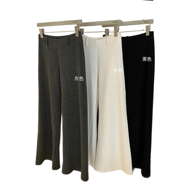 Lin Xiaxia Soft and Smooth Silver Fox Velvet Flared Casual Pants with a Draping Effect and Wide Legs