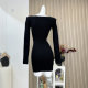 Lin Xia Xia Luxurious Xiaoba Black Knitted Dress Women's Daughter Lady Style Waist-Covering Hip Little Black Dress