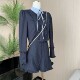 Lin Xiasha Lace Suit for Women, Two-Piece Set, Heavy-Duty Top, Navy Blue Skirt