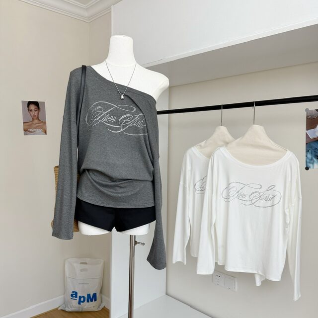 Lin Xi Xi 9.8 20:00 Cezanne's Brushwork Rhinestone Print Multi-Wear Casual Long-Sleeve T-Shirt