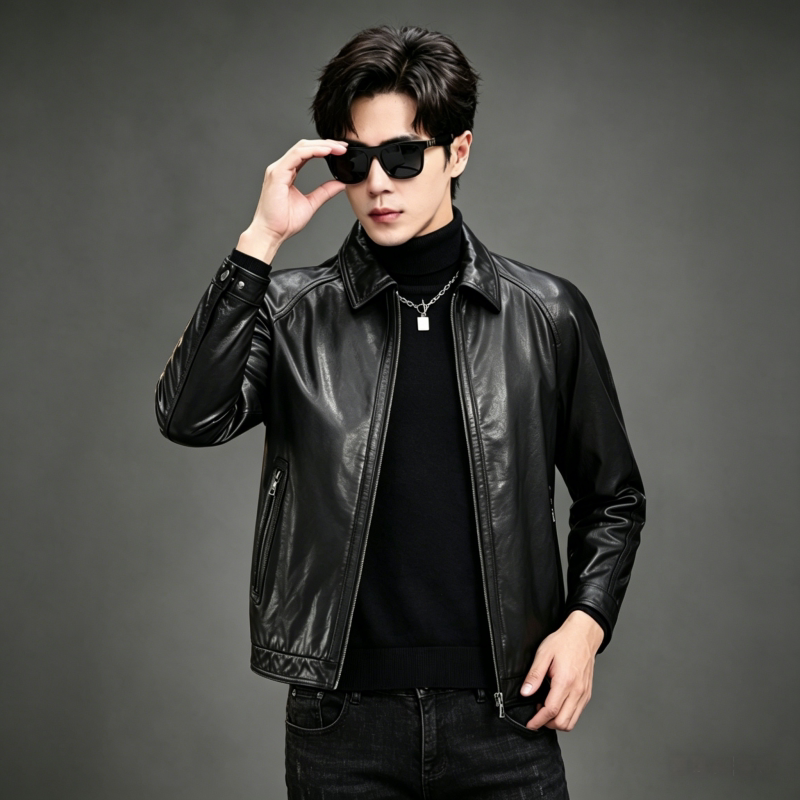 Old Money Style Calfskin Lapel Leather Jacket Autumn and Winter Zipper Men's First Layer Cowhide Business Casual Genuine Leather Jacket Old Money Style Calfskin Lapel Leather Jacket Autumn and Winter Zipper Men's First Layer Cowhide Business Casual Genuine Leather Jacket