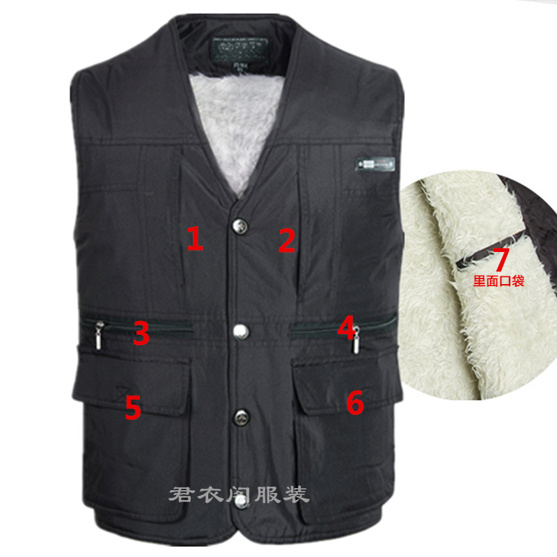Đàn ông trung niên và cao tuổi cộng với áo nhung cotton dày mùa thu và mùa đông mới thon gọn áo ghi lê bố mặc áo ghi lê có nhiều túi - Dệt kim Vest