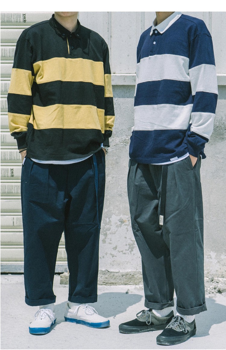 1996 dài tay retro nhỏ tươi lỏng ve áo khâu đường phố đôi quốc gia thương hiệu sọc áo POLO UDNT áo khoác polo
