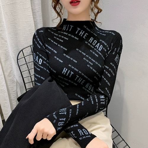 Демисезонный свитер, приятный телу эластичный трикотажный лонгслив, высокий воротник, в западном стиле, облегающий крой