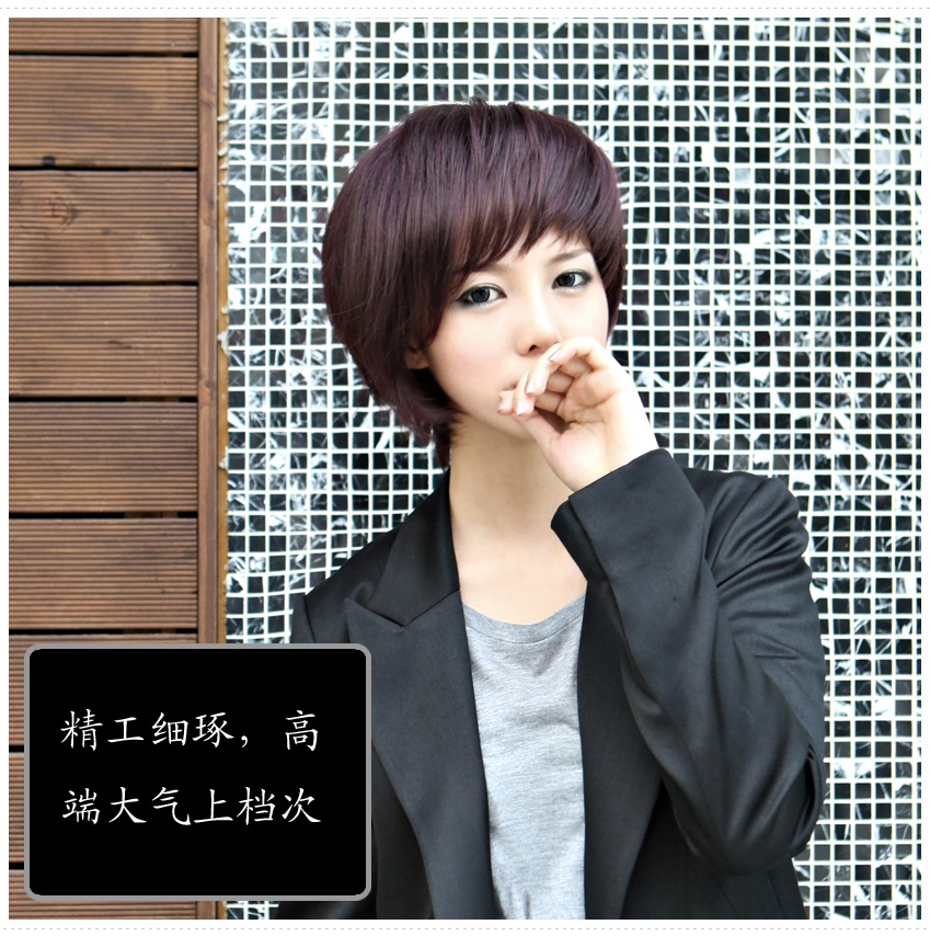预售女士假发真人发 非对称斜刘海波波短直发 时尚女生假发bobo头