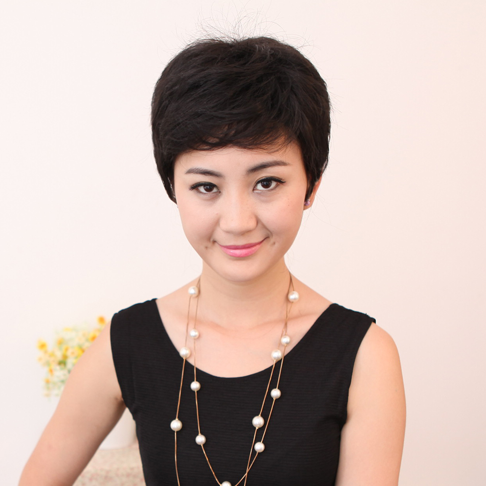 蓬松短卷发 白发脱发 中老年假发真人发 奶奶假发 化疗女士假发