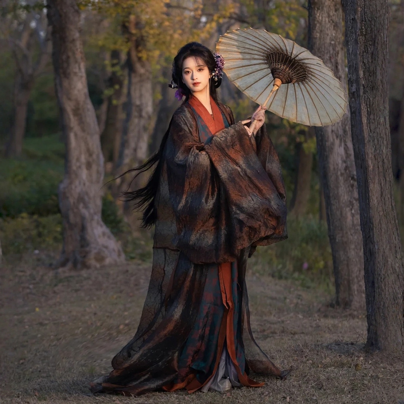 Beautiful Warring States Period Robe Set, Original Replica Hanfu for Women, Large-Sleeved Shirt from the Mashaan Chu Tomb, Ancient Costume for Women, Summer Wear