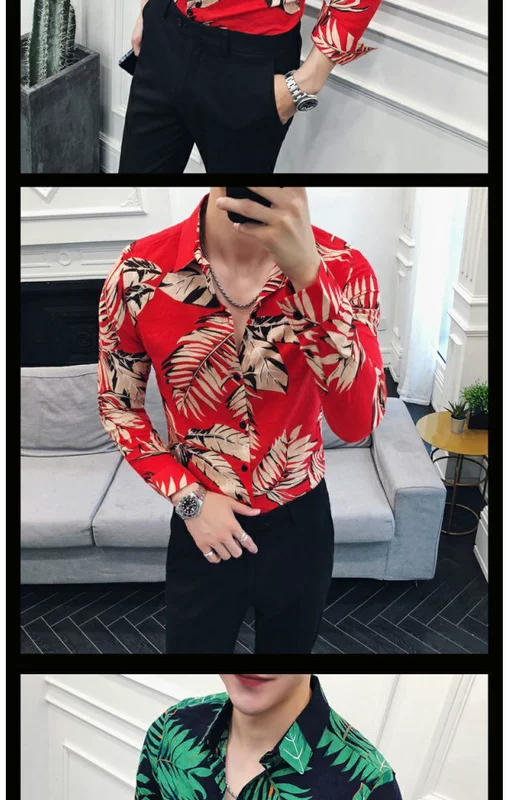 Xã hội anh chàng áo sơ mi tinh thần lưới đỏ thủy triều nam tay dài áo hoa phiên bản Hàn Quốc của xu hướng tự tu luyện thợ làm áo sơ mi hoa áo sơ mi nam hàng hiệu