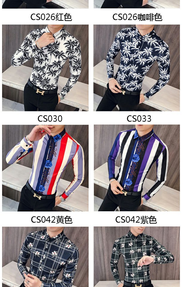 Xã hội anh chàng áo sơ mi tinh thần lưới đỏ thủy triều nam tay dài áo hoa phiên bản Hàn Quốc của xu hướng tự tu luyện thợ làm áo sơ mi hoa áo sơ mi nam big size