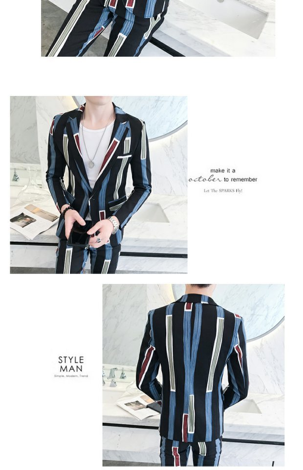 Mùa thu giản dị sọc phù hợp với nam Slim Thanh niên Hàn Quốc Xu hướng tóc của nhà tạo mẫu nhỏ phù hợp với hai mảnh bộ vest nam