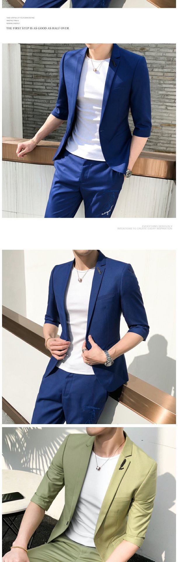 Mùa xuân và mùa hè in họa tiết cá tính phù hợp với nam phiên bản Hàn Quốc của nhà tạo mẫu tóc bảy điểm Xiaoxi trang trí cơ thể của hai bộ thủy triều - Suit phù hợp áo vest nam