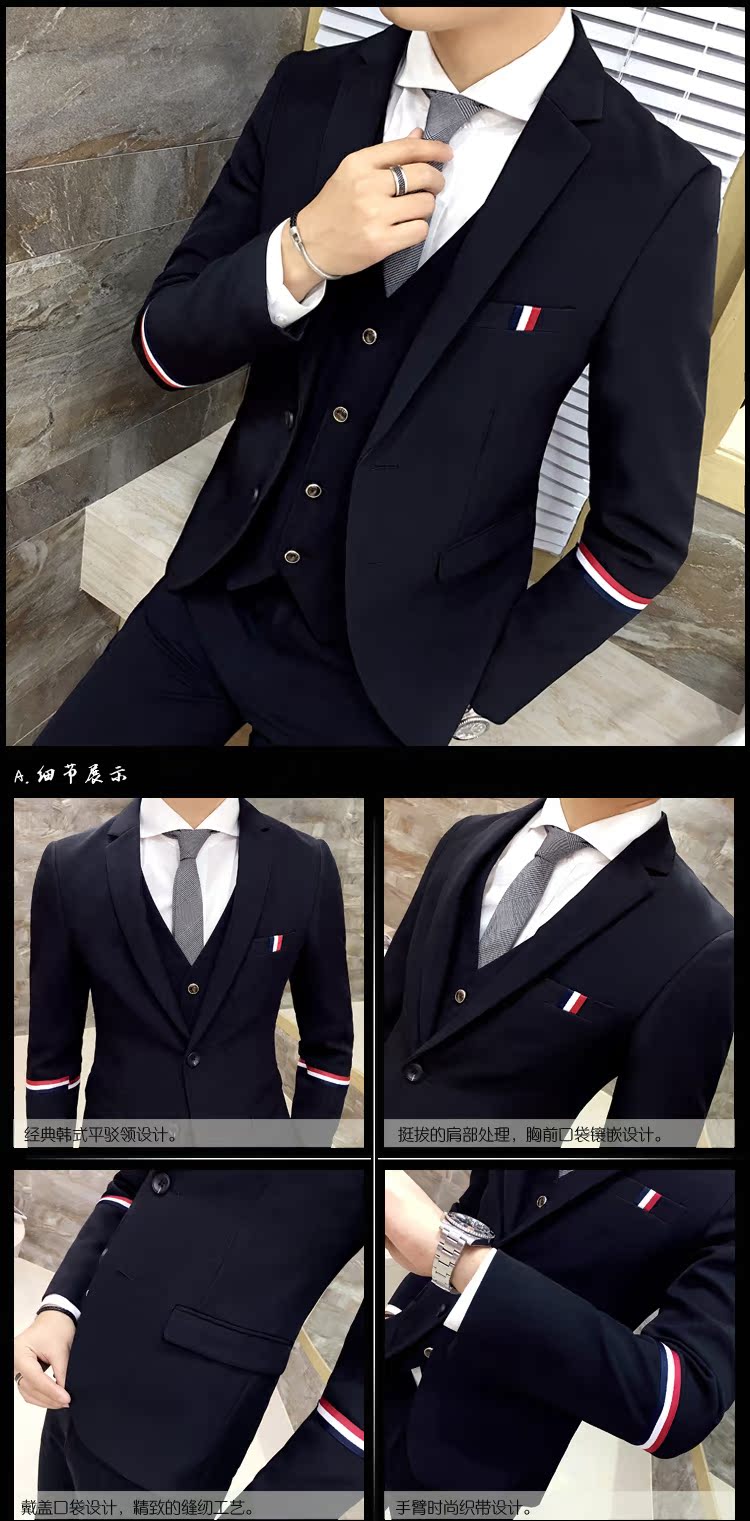 Phiên bản nam Hàn Quốc của bộ đồ vest ba mảnh phù hợp với Slim England chú rể váy cưới chú rể thủy triều nam sinh viên nhỏ phù hợp đồ vest nam