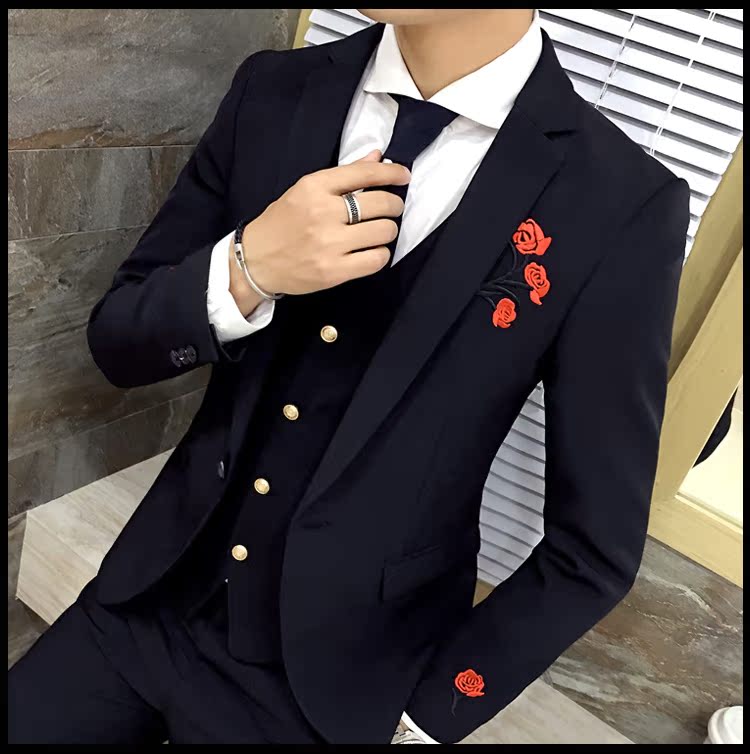 Phiên bản nam Hàn Quốc của bộ đồ vest ba mảnh phù hợp với Slim England chú rể váy cưới chú rể thủy triều nam sinh viên nhỏ phù hợp đồ vest nam