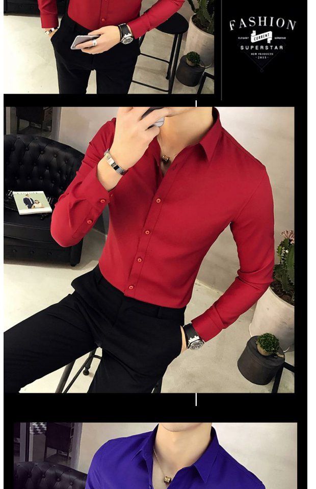 Phiên bản hàn quốc công sở thời trang giản dị áo dài tay màu rắn nam trẻ trung Áo mỏng mỏng trắng xu hướng áo sơ mi nam áo dài tay phồng