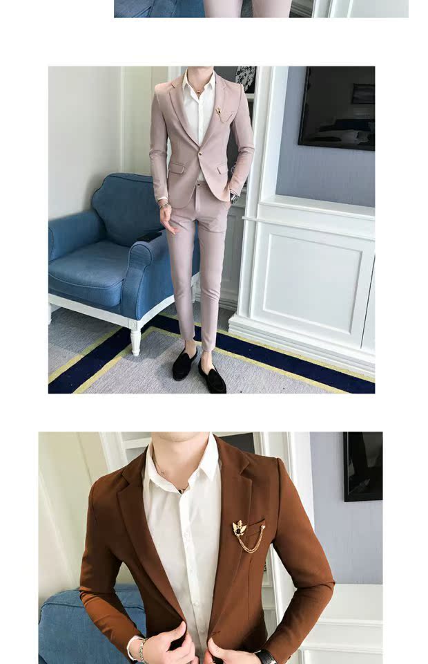 Bộ đồ nhỏ nam tự tu luyện phiên bản Hàn Quốc của chàng thanh niên đẹp trai mảnh mai phù hợp với bộ đồ nam nam tạo mẫu tóc hai mảnh quần tây nam đẹp