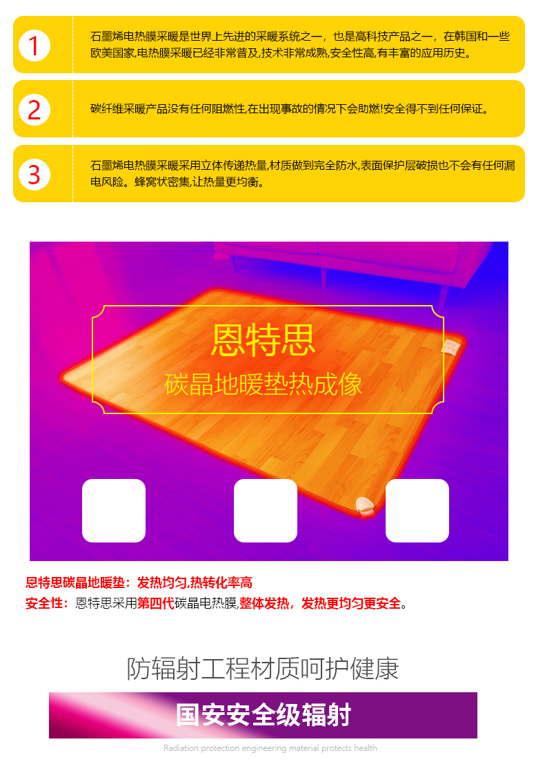 恩特思 碳晶加熱地暖墊地墊 50*35cm6.9元起包郵（需領(lǐng)券）