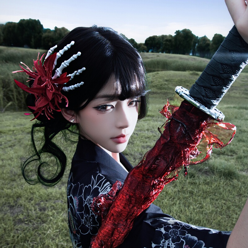 Gothic Dark Style Red Spider Lily Ghost Claw Hairpin Cosplay Ghost Bride Skeleton Hand Side Clip Halloween Headwear Gothic Dark Style Red Spider Lily Ghost Claw Hairpin Cosplay Ghost Bride Skeleton Hand Side Clip Halloween Headwear