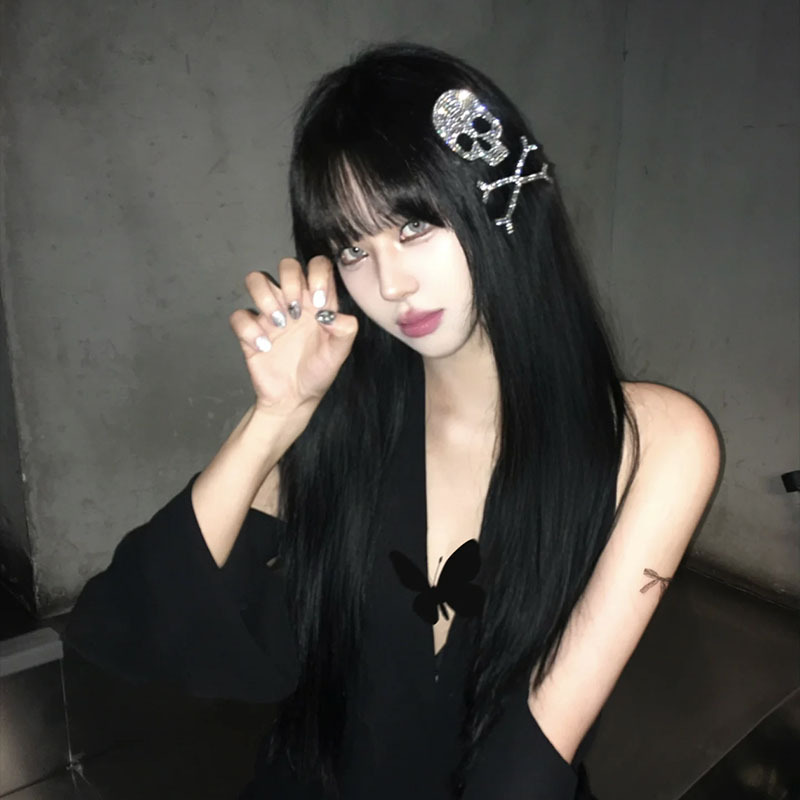 Halloween Rhinestone Skull Hair Accessory, Dark Gothic Style Cosplay Subculture Headpiece, Bone Bangs Sticker
