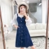 2018 mùa thu và mùa đông quần áo mới của Hàn Quốc tính khí của phụ nữ eo denim strap dress Slim trung-length strap dress áo đầm đẹp tuổi 30 Sản phẩm HOT