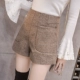Quần short len ​​nữ mùa thu đông phiên bản Hàn Quốc 2018 mới mặc quần ống rộng cạp cao hoang dã rộng rãi quần ống rộng cạp cao