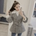 Áo khoác nữ mùa đông dày ngắn bằng len nhỏ 2018 phiên bản Hàn Quốc mới của áo khoác len tartan retro nhỏ áo parka nữ Áo khoác ngắn
