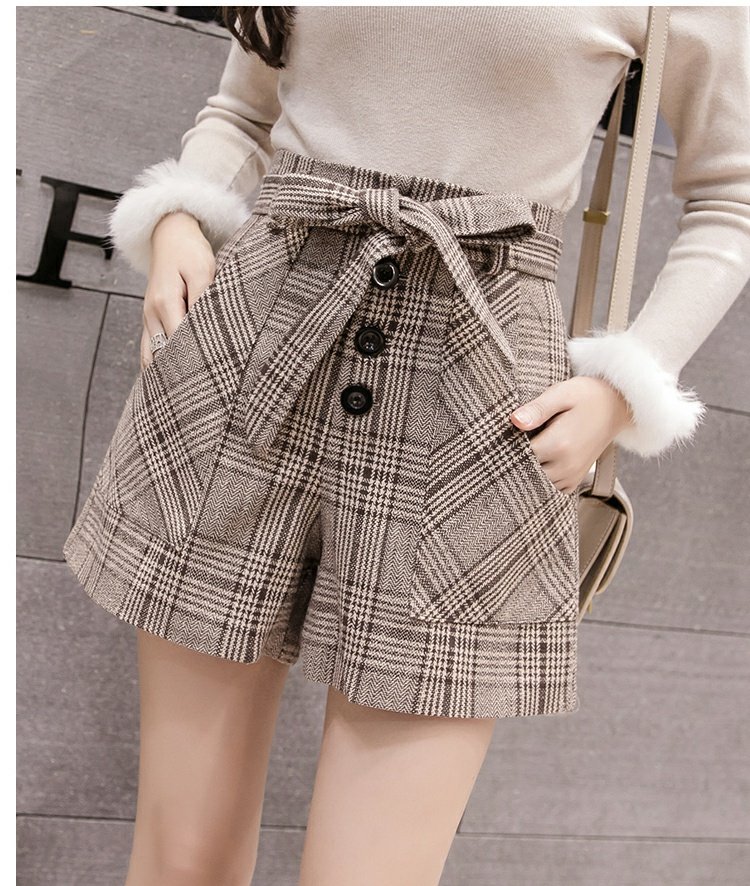 Quần short len ​​ống rộng nữ mùa thu đông 2018 phiên bản Hàn Quốc mới mặc hoang dã eo cao thắt lưng mỏng thắt lưng quần âu quần sooc bò nữ cạp cao