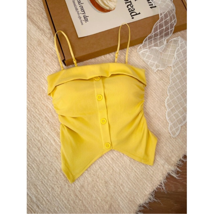 Yellow Dopamine Tube Top Camisole for Women, Summer Outerwear, Backless Bra, Integrated Waist-Cinching Short Top
