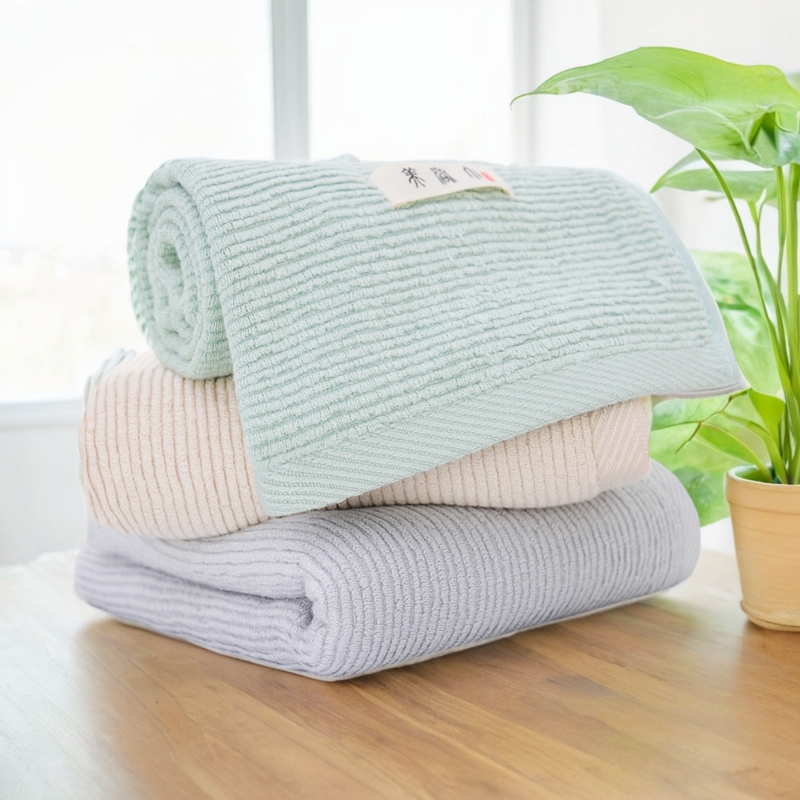 Solid Color Horizontal Striped Towel for Face Washing, Bathing, Soft Household Handkerchief, Bamboo Fiber Hand Towel, Absorbent and Skin-Friendly, Recommended
