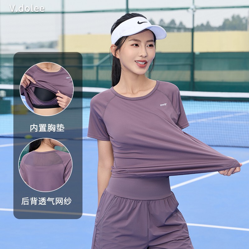 Yoga T-Shirt with Chest Pads for Women in Summer, Slimming, Breathable, Quick-Drying, Fitness, Badminton, Casual Sports Short-Sleeved 9331 Yoga T-Shirt with Chest Pads for Women in Summer, Slimming, Breathable, Quick-Drying, Fitness, Badminton, Casual Sports Short-Sleeved 9331