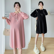 Maternity wear autumn and winter new bow knitted dress fashionable mid-length loose age-reducing autumn bottoming skirt