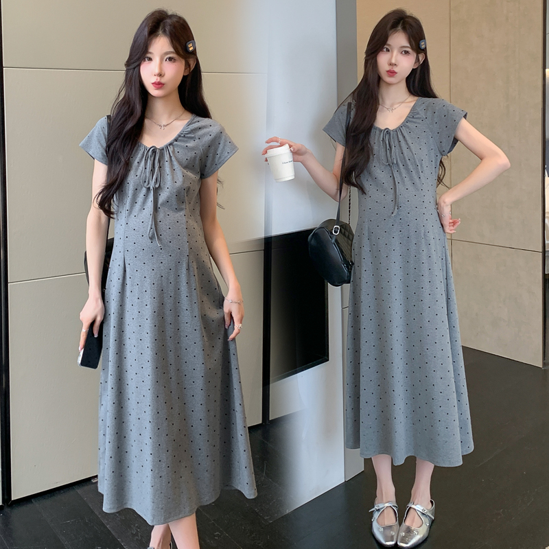 Maternity Wear 2026 New Summer Simple Polka Dot Tie Slim Fit Short-Sleeved Lazy Slimming Pure Cotton Dress Maternity Wear 2026 New Summer Simple Polka Dot Tie Slim Fit Short-Sleeved Lazy Slimming Pure Cotton Dress