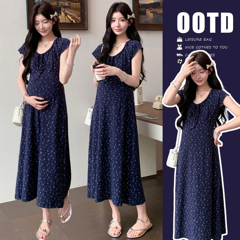 Maternity Dress 2026 New High-Quality Version Pure Cotton Printed Slimming Short-Sleeved Beautiful Dress for Pregnancy Slim Fit Summer