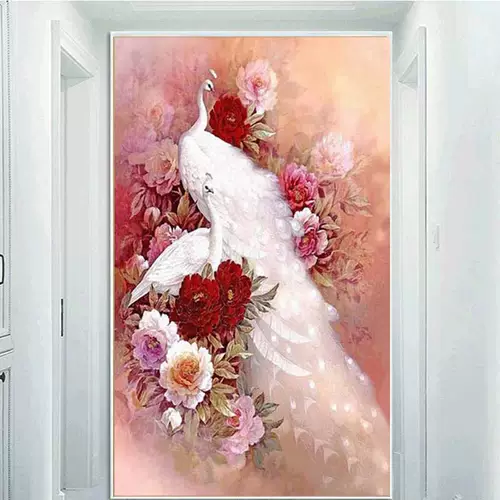 5D алмазная живопись, полная алмазной вышивки крестом, 2025, новая вертикальная версия, вход, павлин, гостиная, ручная работа, 2024, хрустальная кладка